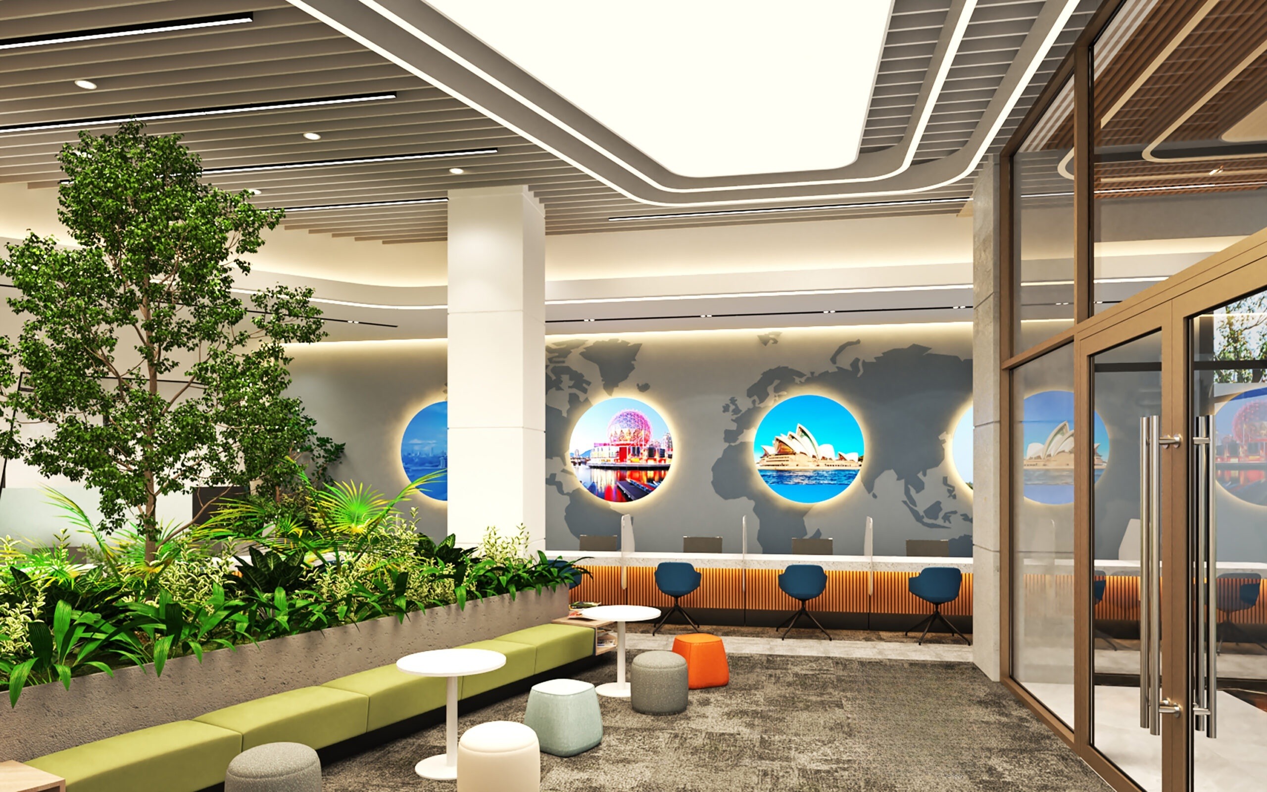 Thiết kế nội thất văn phòng cơ sở giáo dục IDP Hai Bà Trưng - Mảng xanh được lồng vào tinh tế