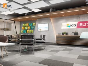 Thiết kế nội thất văn phòng tập đoàn giáo dục IDP quận 5 - quầy lễ tân (IDP Education District 5 Office Interior Design - Reception Area)
