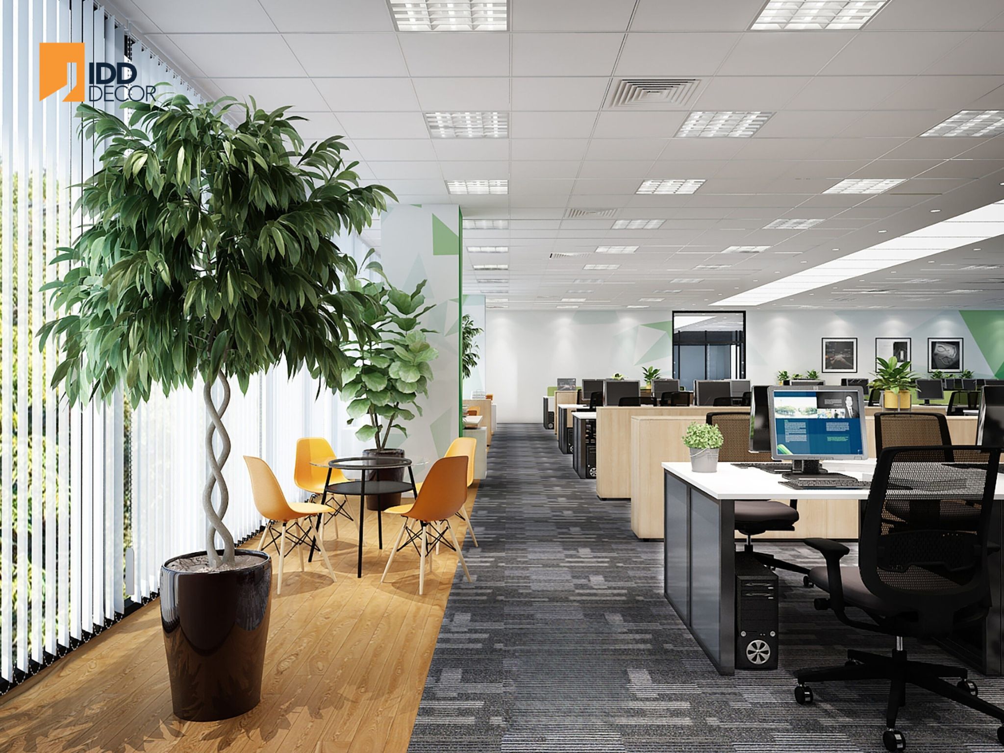 Thiết kế nội thất văn phòng Kềm Nghĩa - phòng làm việc không gian mở (Kem Nghia Office Interior Design - Open Workspace with Nature Elements)