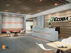 Thiết kế nội thất văn phòng tập đoàn ECOBA - sảnh lễ tân (ECOBA Office Interior Design - The Reception Area: A Statement of Brand Power)