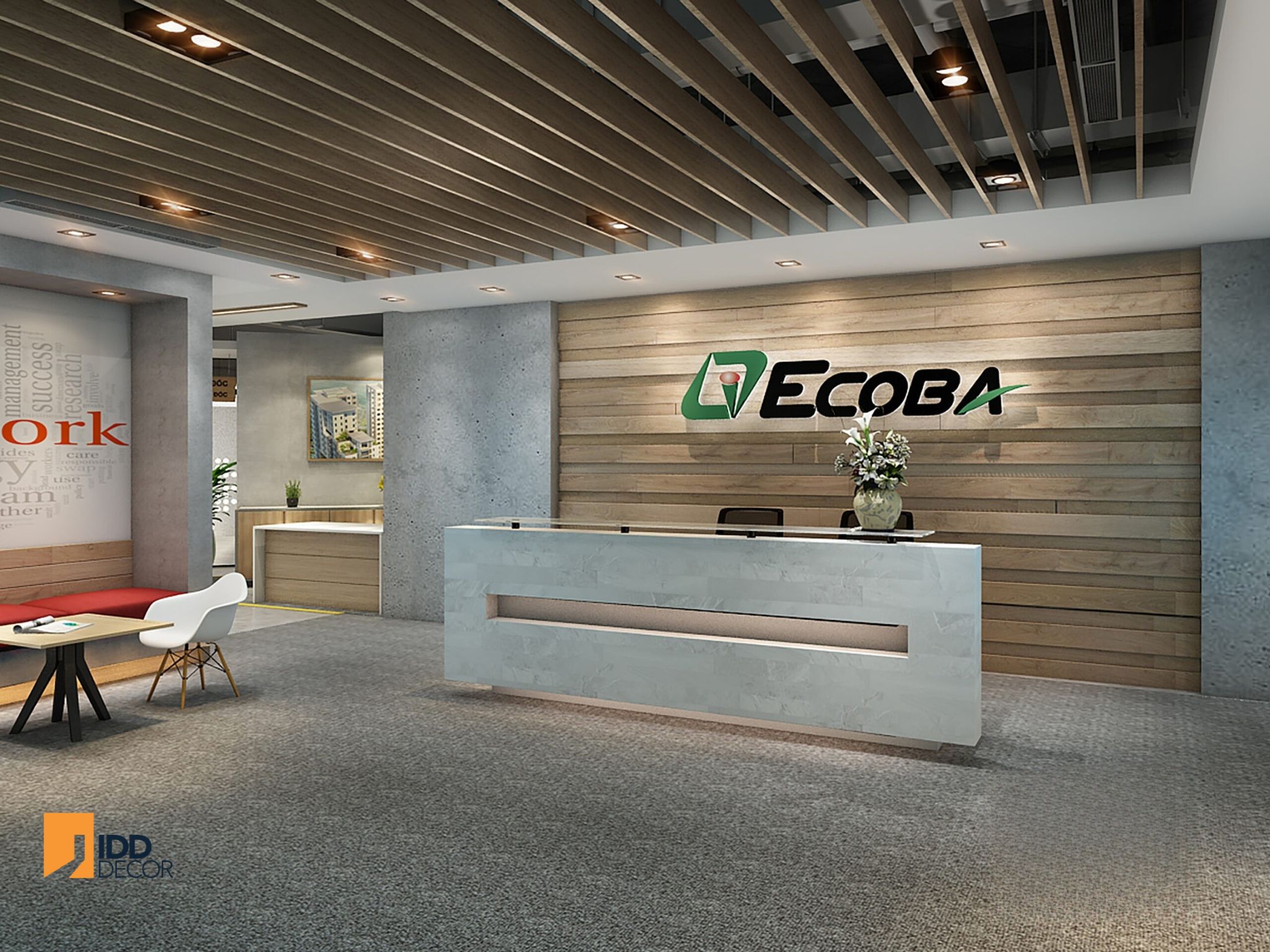 Thiết kế nội thất văn phòng tập đoàn ECOBA - sảnh lễ tân