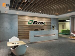Thiết kế nội thất văn phòng tập đoàn ECOBA - sảnh lễ tân (ECOBA Office Interior Design - The Reception Area: A Statement of Brand Power)