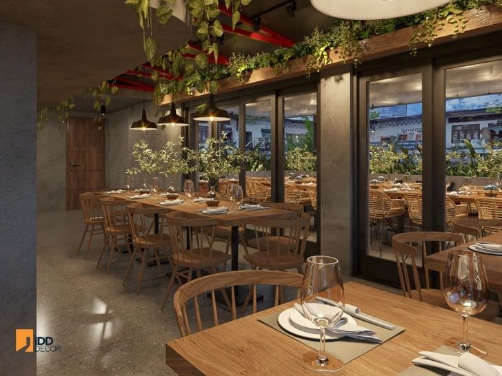 Thiết kế nội thất nhà hàng Ngon Sài Gòn - Đống Đa Hà Nội - tầng 2 (Ngon Sai Gon - Dong Da Ha Noi restaurant interior design - Second Floor – A Rooftop Bridge Between Old and New Saigon)