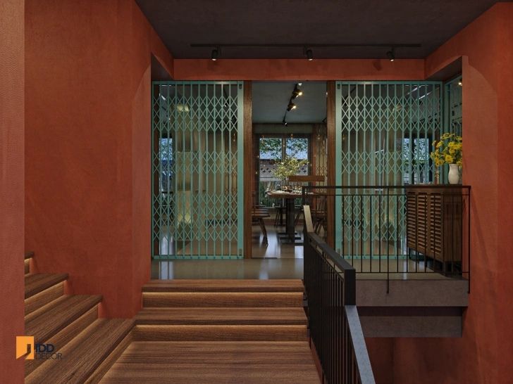 Thiết kế nội thất nhà hàng Ngon Sài Gòn - Đống Đa Hà Nội - tầng trệt (Ngon Sai Gon - Dong Da Ha Noi restaurant interior design - Stairway – Nostalgia of Old Saigon Apartments)