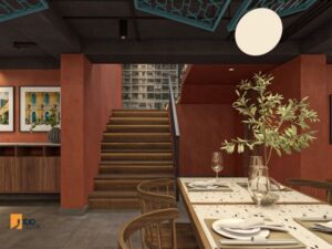 Thiết kế nội thất nhà hàng Ngon Sài Gòn - Đống Đa Hà Nội - tầng trệt (Ngon Sai Gon - Dong Da Ha Noi restaurant interior design - Stairway – Nostalgia of Old Saigon Apartments)