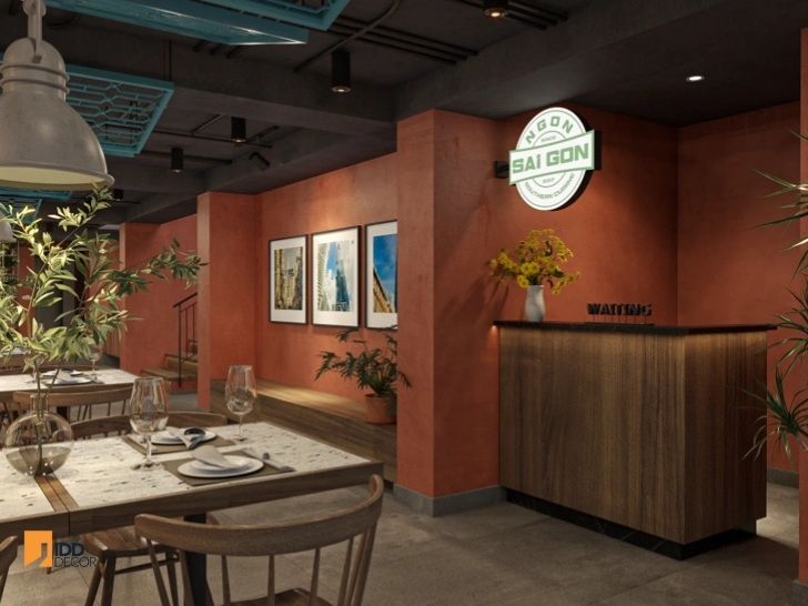 Thiết kế nội thất nhà hàng Ngon Sài Gòn - Đống Đa Hà Nội - tầng trệt (Ngon Sai Gon - Dong Da Ha Noi restaurant interior design - Bar & Reception – Cho Lon Vibes Inside the Restaurant)
