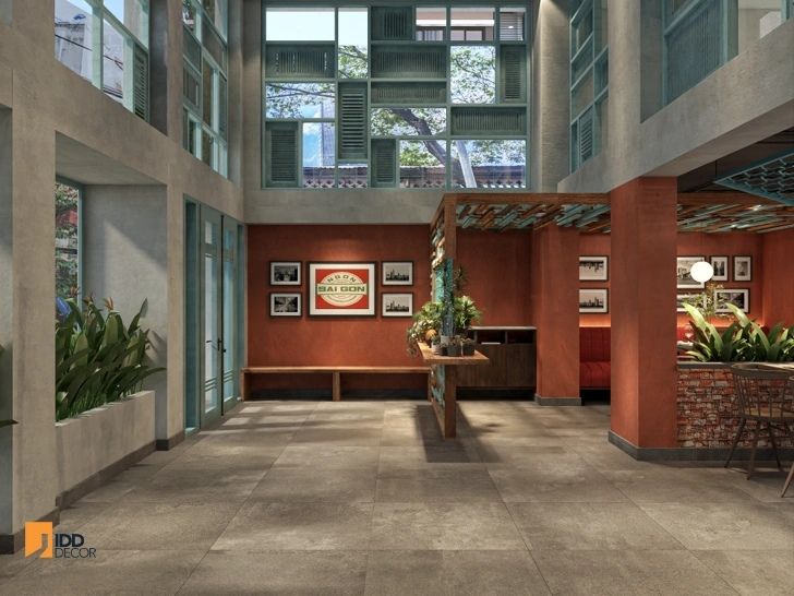 Thiết kế nội thất nhà hàng Ngon Sài Gòn - Đống Đa Hà Nội - tầng trệt (Ngon Sai Gon - Dong Da Ha Noi restaurant interior design - Entrance Walkway – Inspired by Nhieu Loc Canal Houses)