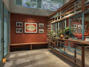 Thiết kế nội thất nhà hàng Ngon Sài Gòn - Đống Đa Hà Nội - tầng trệt (Ngon Sai Gon - Dong Da Ha Noi restaurant interior design - Entrance Walkway – Inspired by Nhieu Loc Canal Houses)