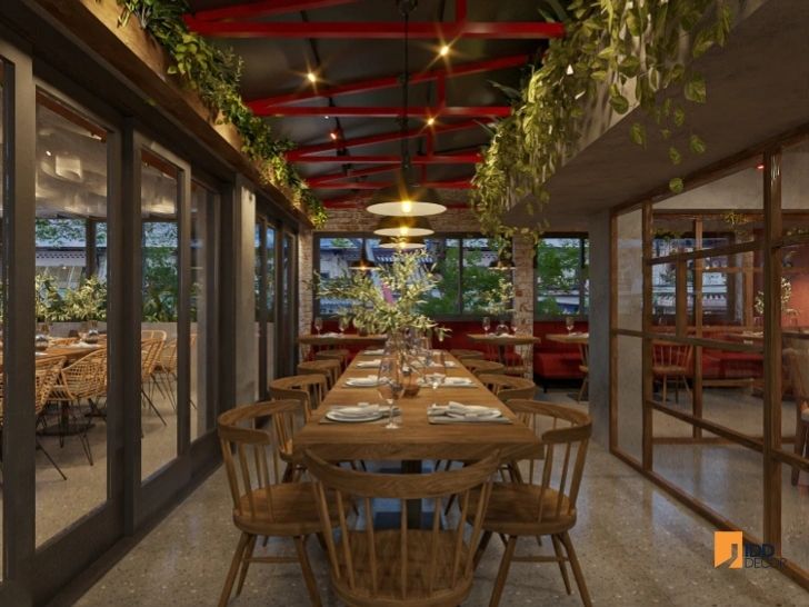 Thiết kế nội thất nhà hàng Ngon Sài Gòn - Đống Đa Hà Nội - tầng 2 (Ngon Sai Gon - Dong Da Ha Noi restaurant interior design - Second Floor – A Rooftop Bridge Between Old and New Saigon)