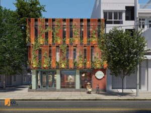 Thiết kế nội thất nhà hàng Ngon Sài Gòn - Đống Đa Hà Nội - Cổng chính nhà hàng (Ngon Sai Gon Dong Da Ha Noi restaurant interior design - Facade – Echoes of Old Saigon Apartments)