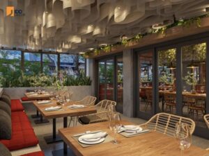 Thiết kế nội thất nhà hàng Ngon Sài Gòn - Đống Đa Hà Nội - tầng 2 (Ngon Sai Gon - Dong Da Ha Noi restaurant interior design - Second Floor – A Rooftop Bridge Between Old and New Saigon)