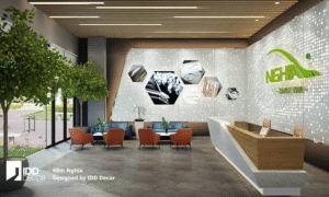 Mẫu thiết kế nội thất khu vực lễ tân Kềm Nghĩa được thực hiện bởi IDD Decor